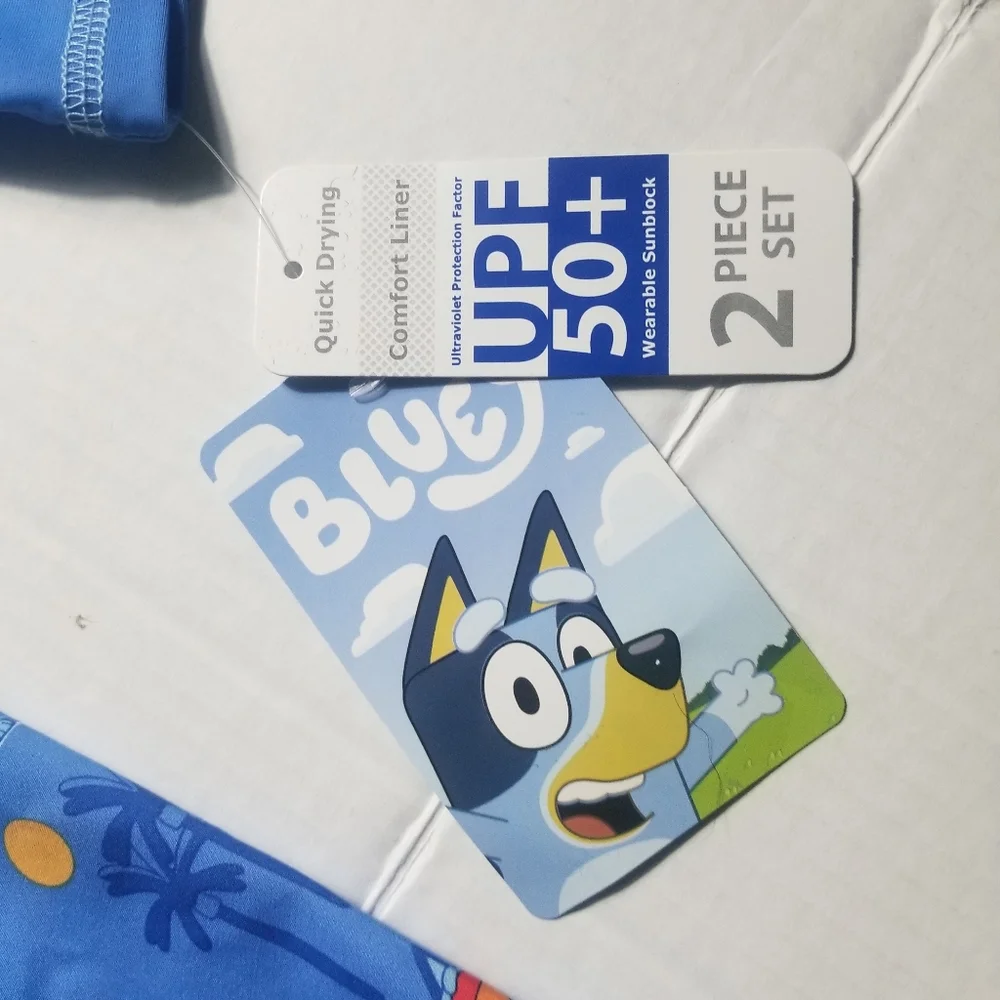 NWT BLUEY KIDS SWIM LONG SLEEVE SHIRT AND SHORT SET 50+ UPF SIZE 4T